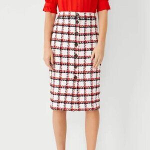 Ann Taylor Plaid Tweed Button Pencil Skirt Size Medium